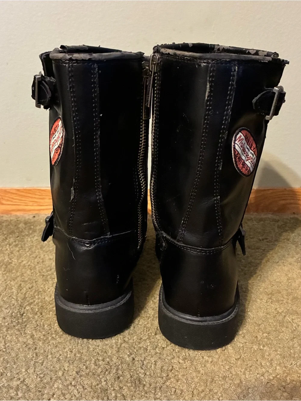 Harley-Davidson Black Motorcycle Riding Boots Youth Size 2 Logo Biker Accents